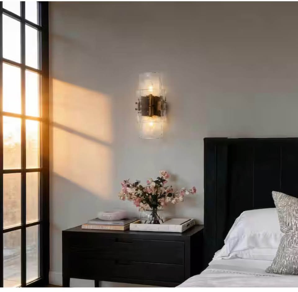 LNC 6.3” 2-Light Brass Glacier Glass Wall Sconce