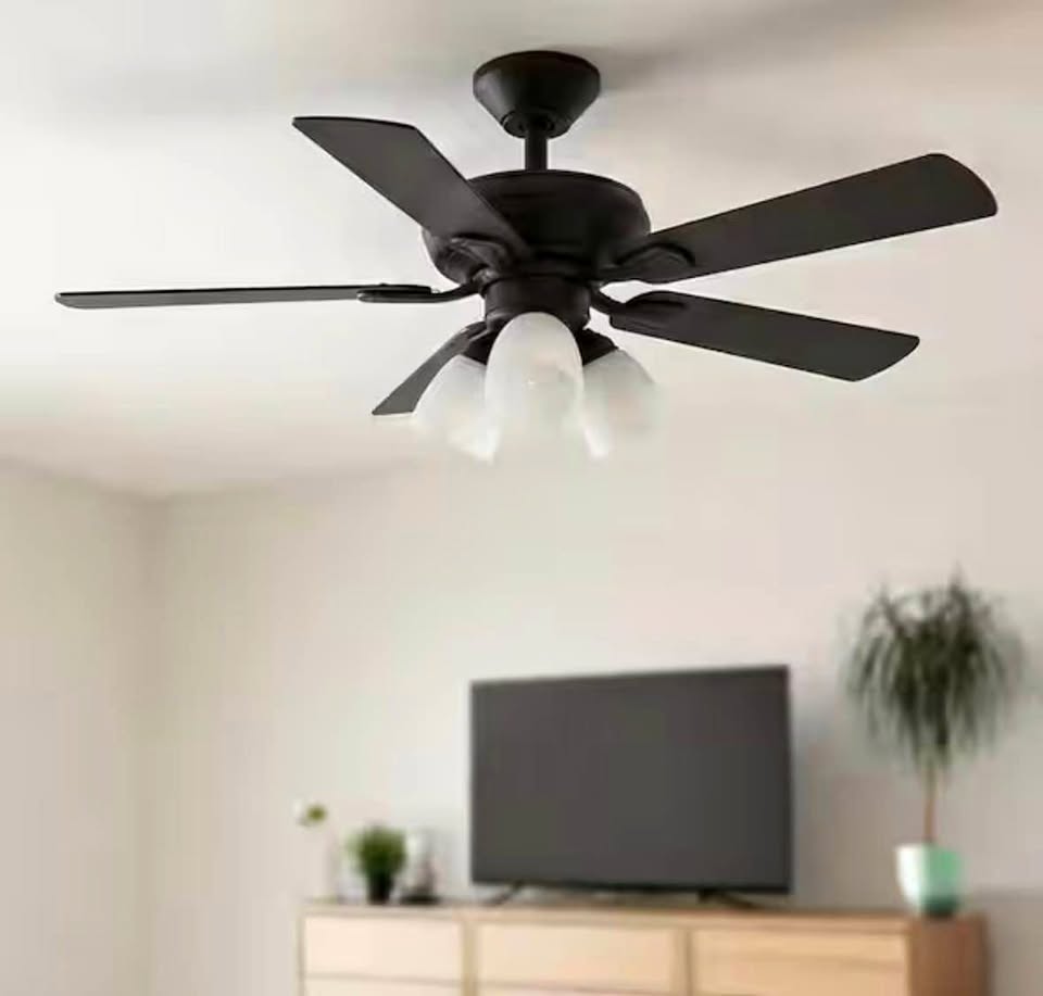 Hampton Bay Riley 44” Matte Black LED Ceiling Fan w/ Light, Remote & Reversible Blades