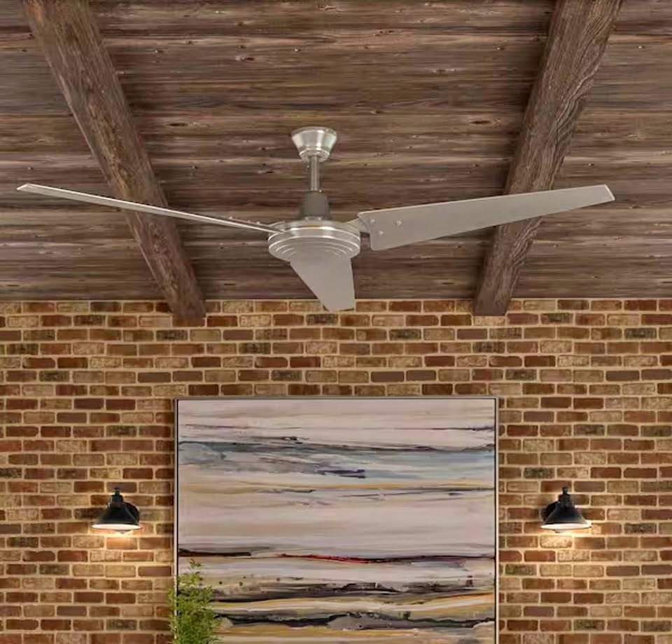 Hampton Bay 60” Industrial Indoor/Outdoor Ceiling Fan – Brushed Steel