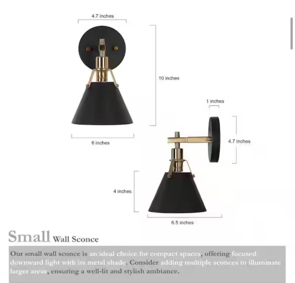 LNC 1-Light Black Wall Sconce Vintage Brass 6”
