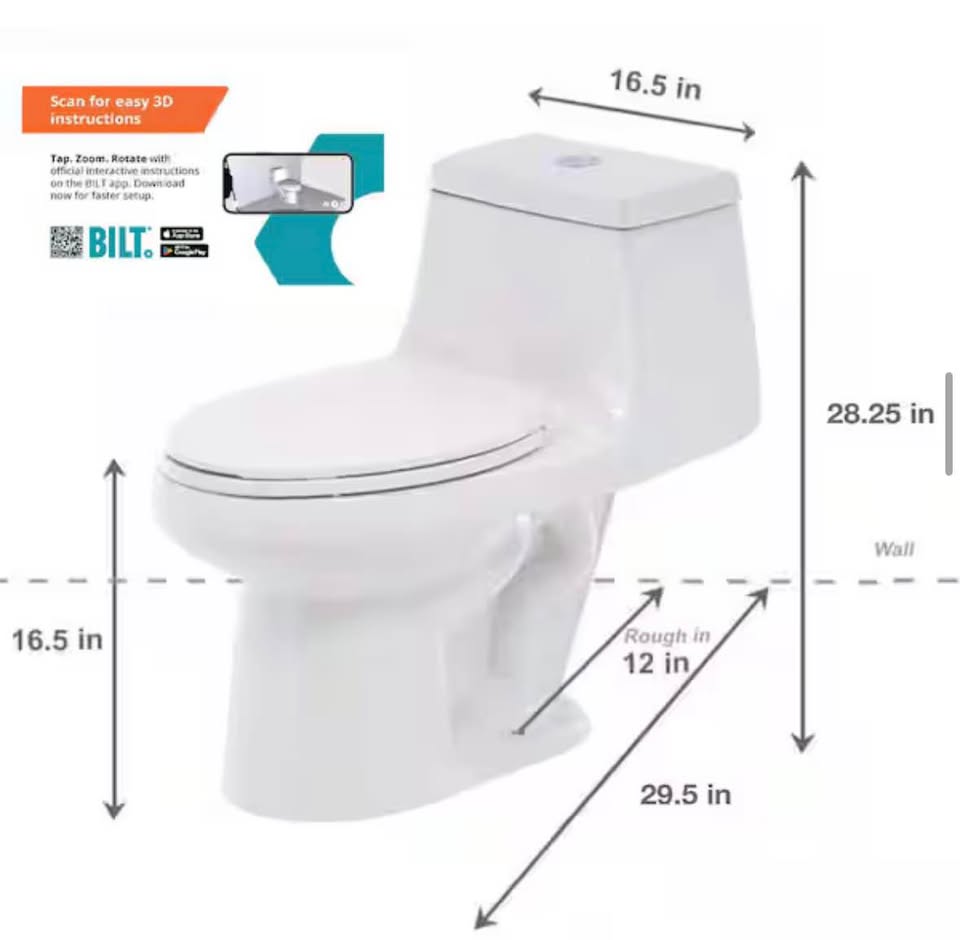 Glacier Bay McClure One-Piece Dual Flush Elongated Toilet, White – Seat Included