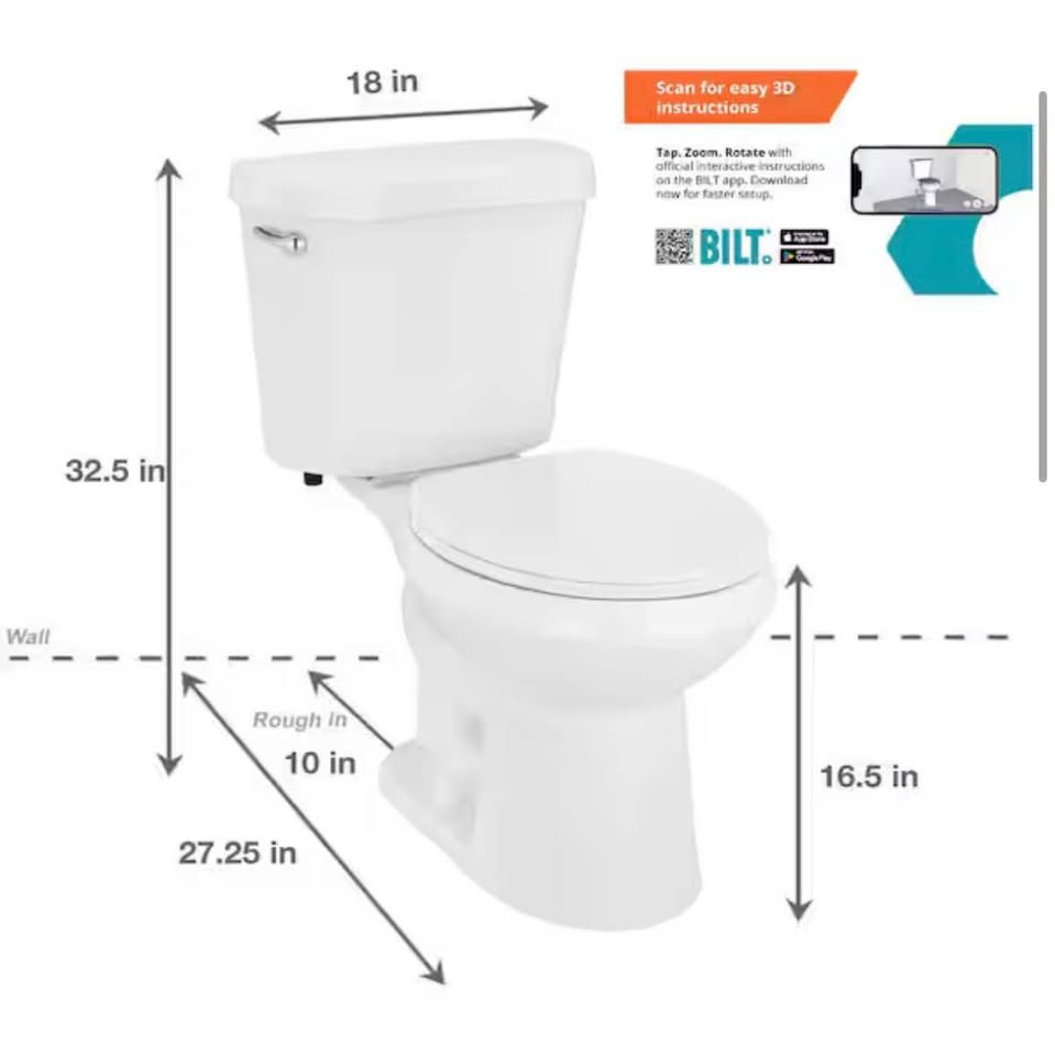 Glacier Bay 10-Inch Rough-In 2-Piece Single Flush Round Toilet – White (Seat Included)