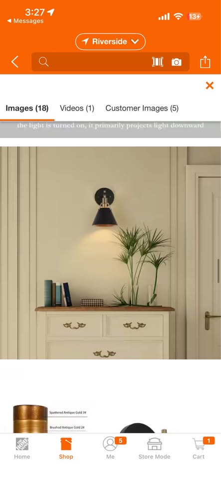 LNC 1-Light Black Wall Sconce Vintage Brass 6”