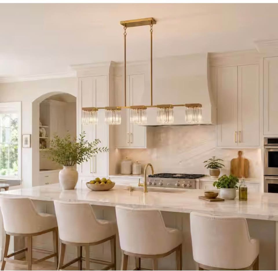 LNC Modern Brass 5-Light Crystal Island Pendant Chandelier 40.2”