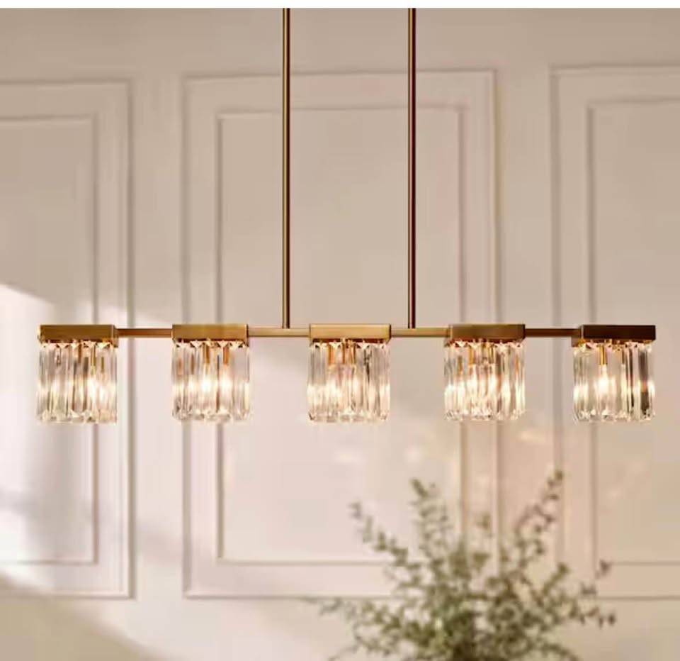 LNC Modern Brass 5-Light Crystal Island Pendant Chandelier 40.2”