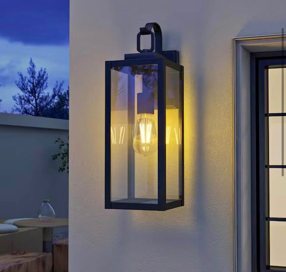 Pia Ricco Black Outdoor Wall Lantern Light with Glass Shade