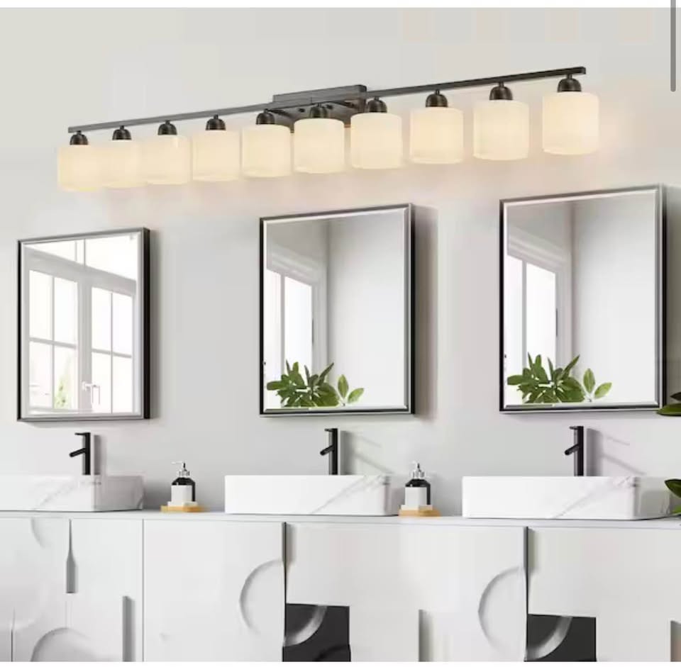 Jushua 65.4” 10-Light Black Modern Vanity Light with Frosted Glass Shades