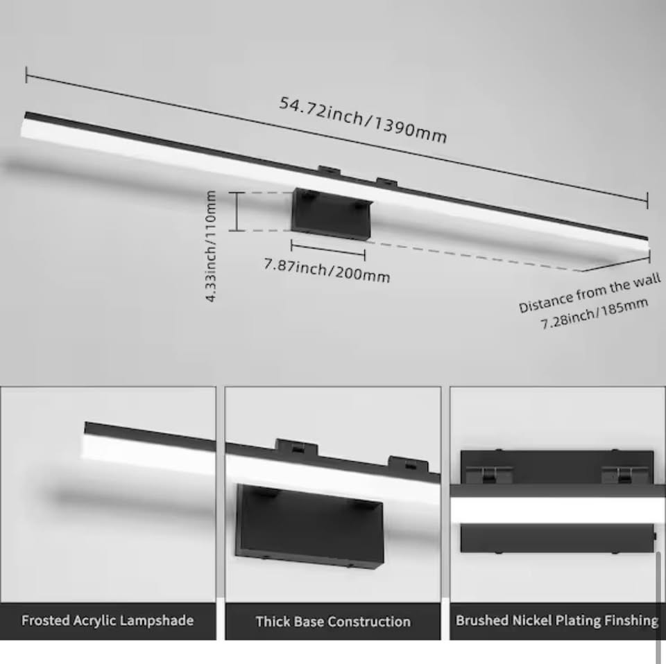 JUSHENG 54.7” Black LED Vanity Light Bar, Dimmable, 5-CCT Adjustable