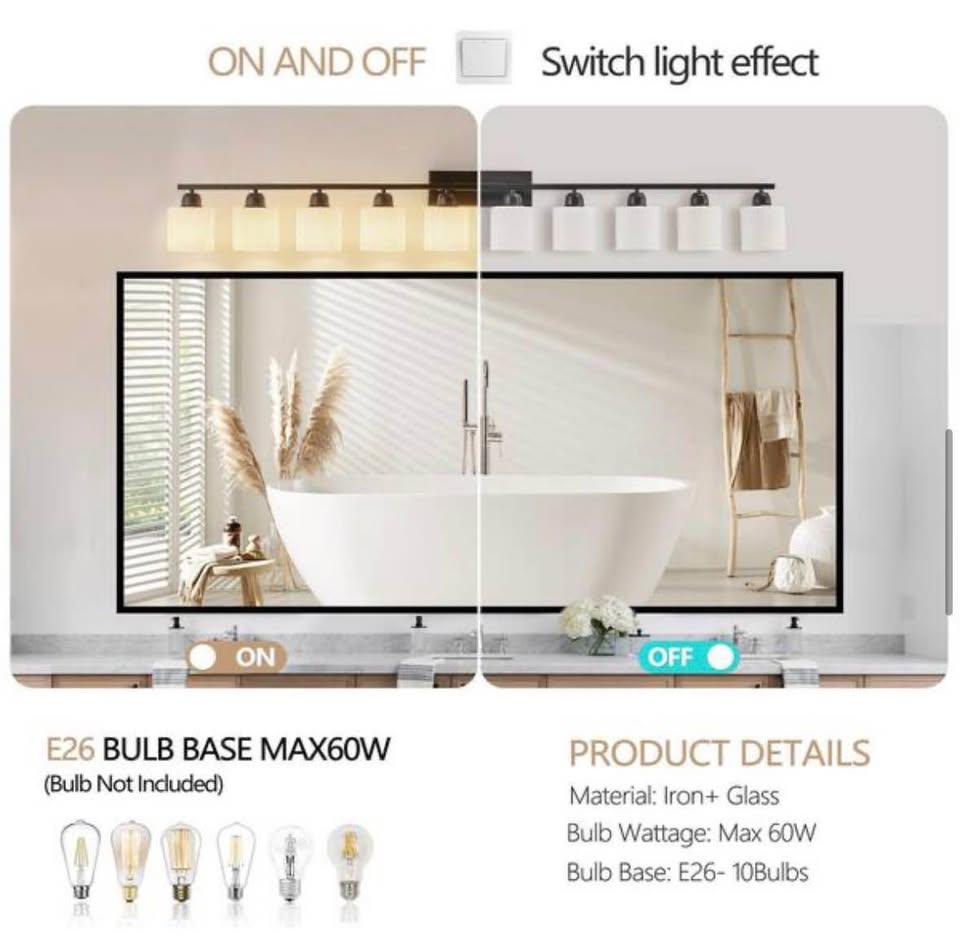 Jushua 65.4” 10-Light Black Modern Vanity Light with Frosted Glass Shades