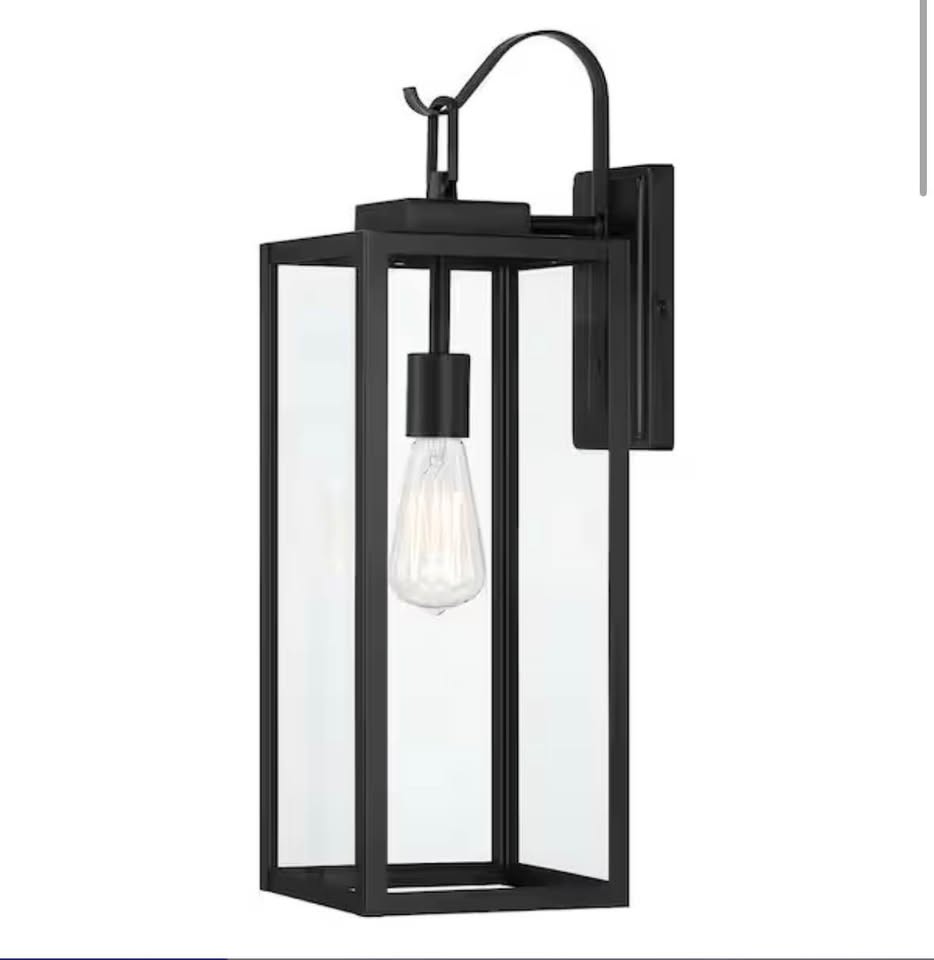 Pia Ricco Black Outdoor Wall Lantern Light with Glass Shade