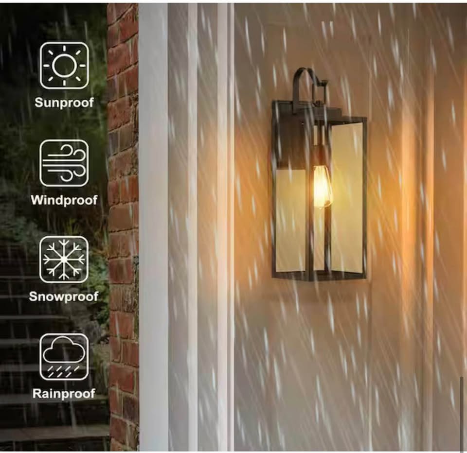 Pia Ricco Black Outdoor Wall Lantern Light with Glass Shade