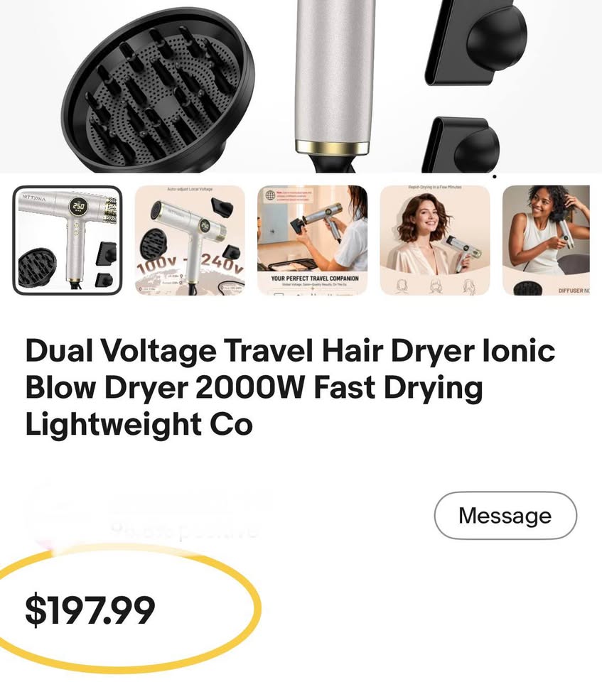 HITTIONA Dual Voltage Travel Hair Dryer 2000W – Ionic Fast Drying, Lightweight, 110-240V