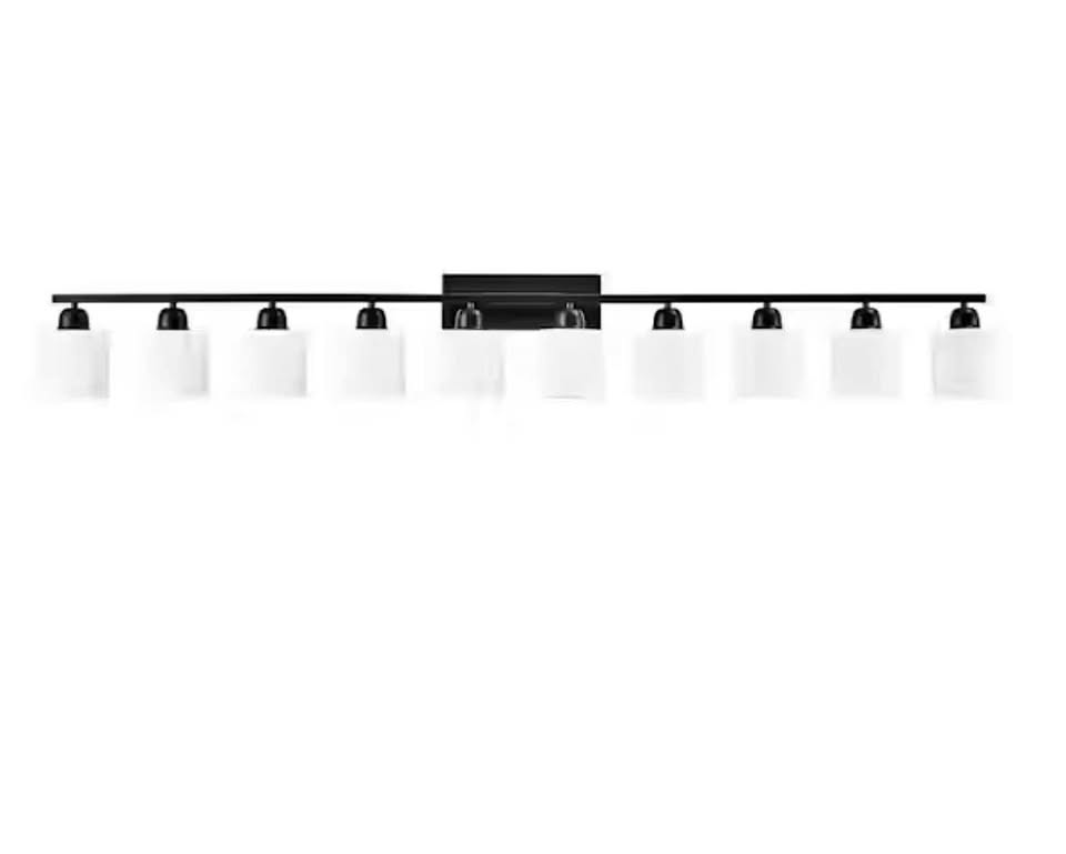 Jushua 65.4” 10-Light Black Modern Vanity Light with Frosted Glass Shades