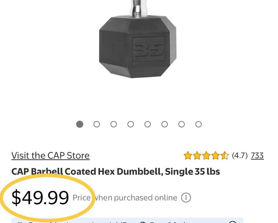 CAP Barbell Coated Hex Dumbbell, Single 35 lbs