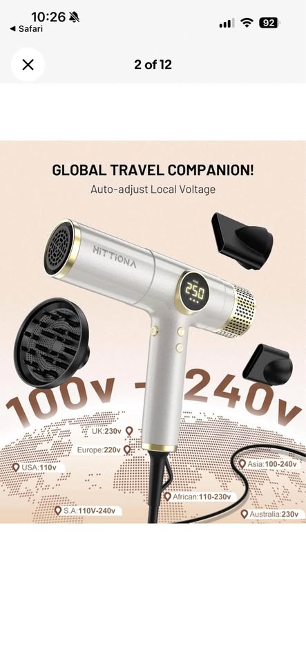 HITTIONA Dual Voltage Travel Hair Dryer 2000W – Ionic Fast Drying, Lightweight, 110-240V