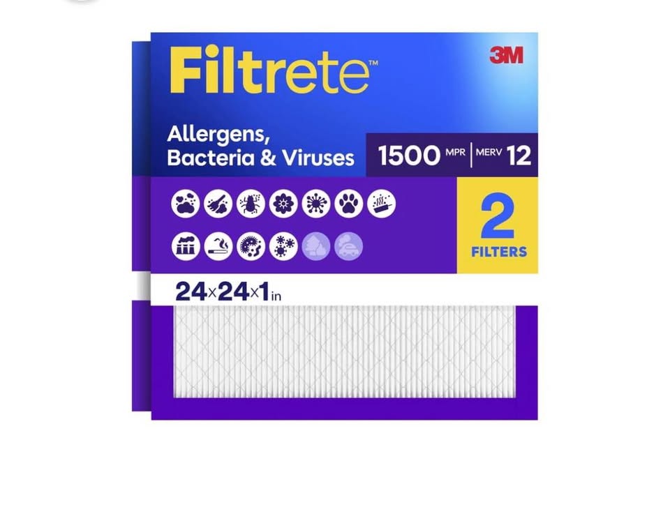 Filtrete 24x24x1 HVAC Air Filter MPR 1500 MERV 12 (2-Pack)