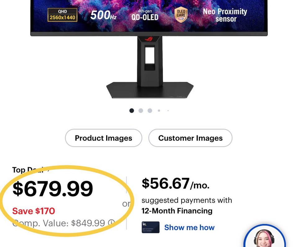ASUS ROG Strix 27” 2K OLED 500Hz Gaming Monitor G-SYNC/FreeSync HDR Black