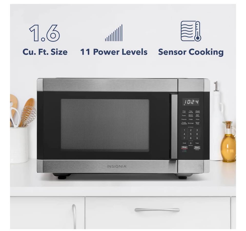 Insignia 1.6 Cu. Ft. Countertop Microwave with Inverter Technology – Stainless Steel