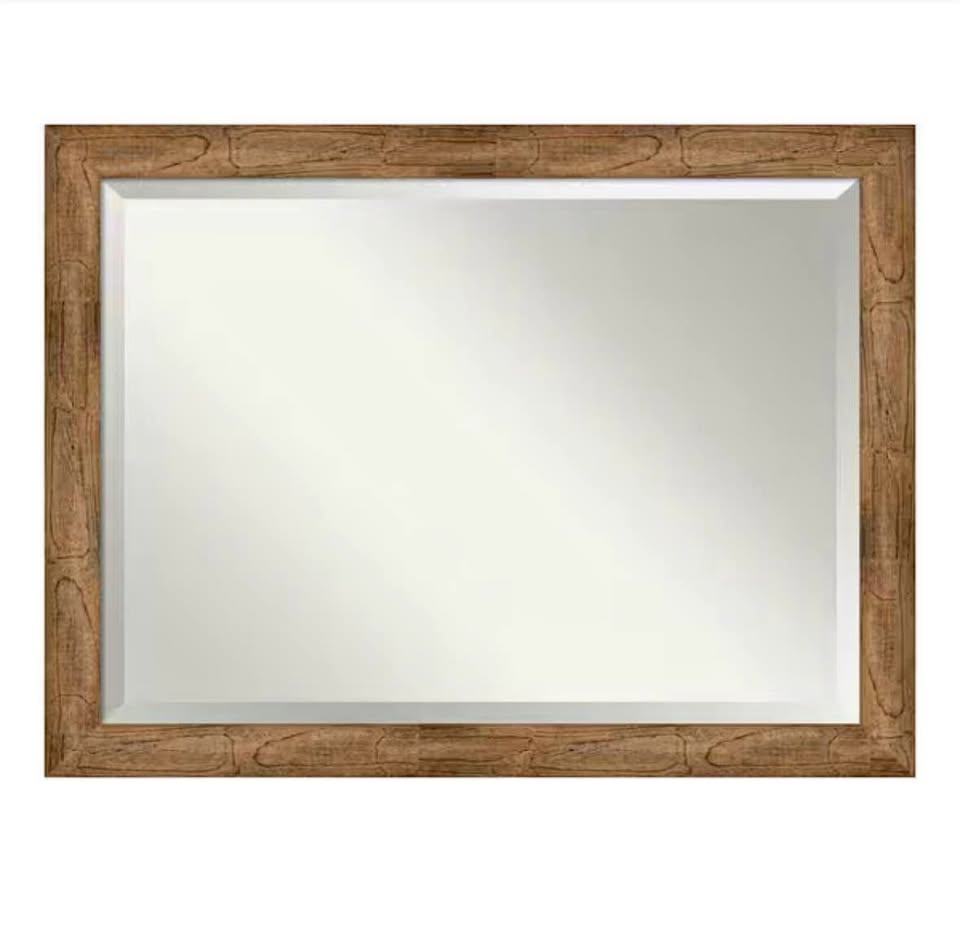 Amanti Art 45.5” x 35.5” Brown Wood Framed Beveled Wall Mirror