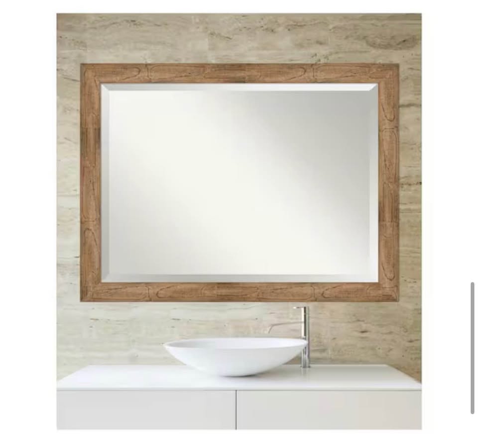 Amanti Art 45.5” x 35.5” Brown Wood Framed Beveled Wall Mirror