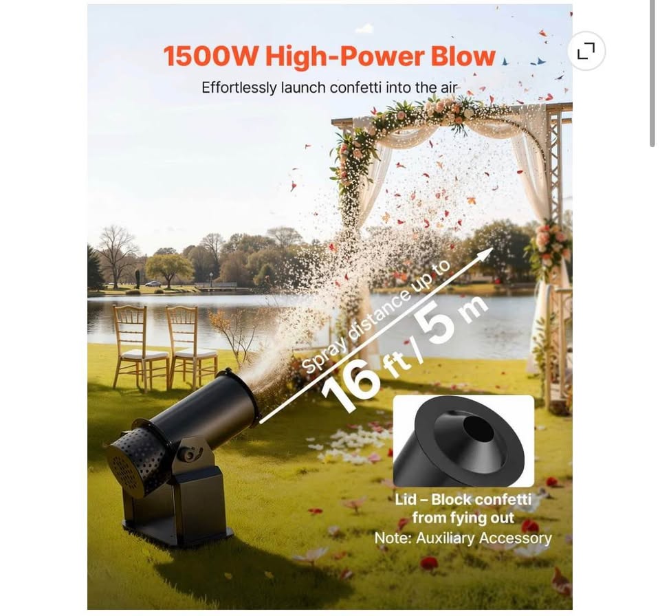 VEVOR 1500W Electric Confetti Machine w/ Remote & DMX512 for Events & Parties