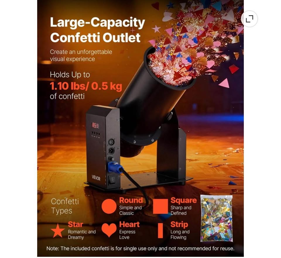 VEVOR 1500W Electric Confetti Machine w/ Remote & DMX512 for Events & Parties