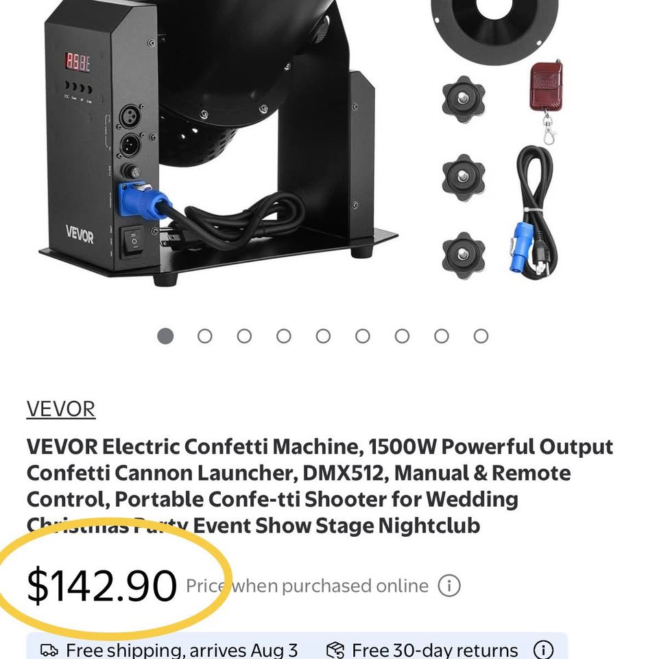 VEVOR 1500W Electric Confetti Machine w/ Remote & DMX512 for Events & Parties