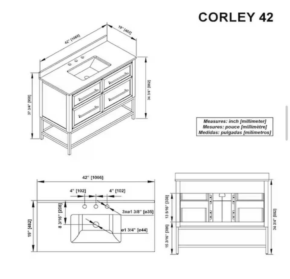 Home Decorators Corley 42” Vanity – No Top