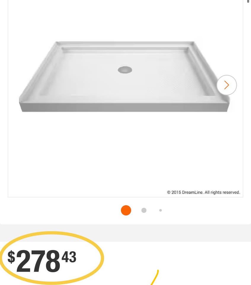 DreamLine 48”x36” White Shower Base w/ Center Drain
