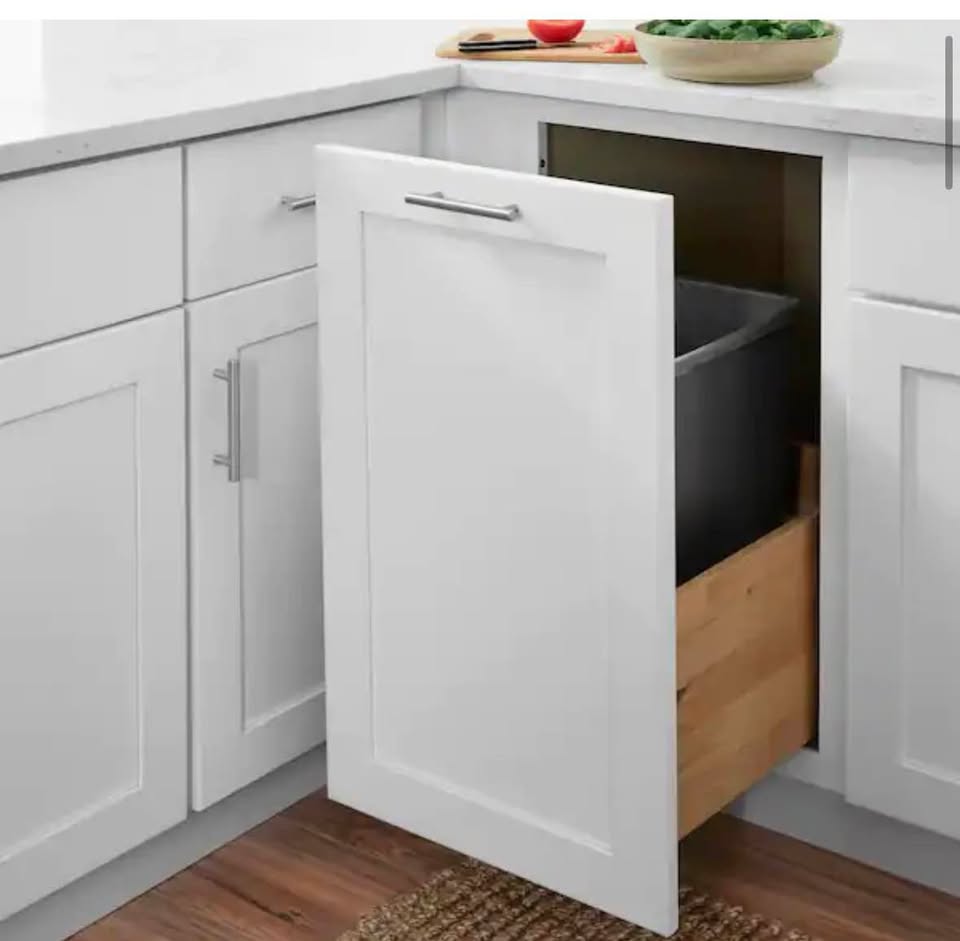 Hampton Bay Avondale 18” Shaker Trash Can Kitchen Cabinet – Alpine White (Ready to Assemble)