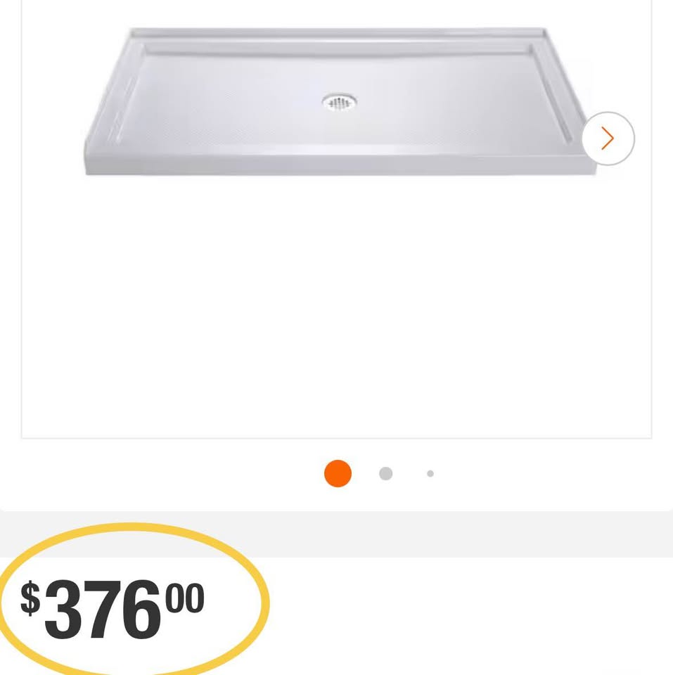 DreamLine 60”x36” White Shower Base w/ Center Drain