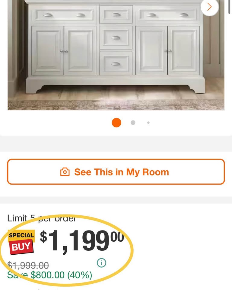 Home Decorators Sadie 67” Double Sink Bath Vanity - No Top