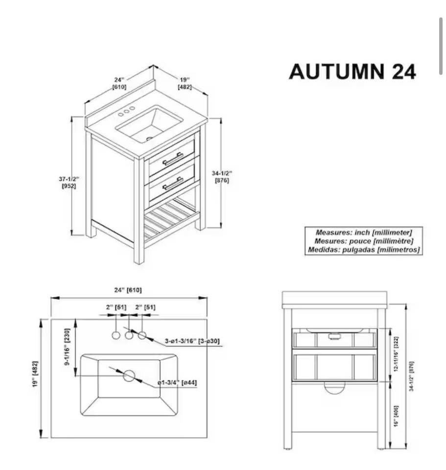 Home Decorators Autumn 24” Freestanding Bath Vanity - No Top