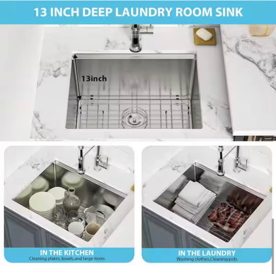 LORDEAR 24” Undermount Stainless Steel Utility Sink w/ Strainer