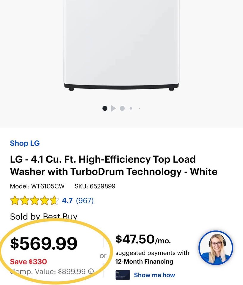 LG 4.1 Cu. Ft. Top Load Washer WT6105CW - White