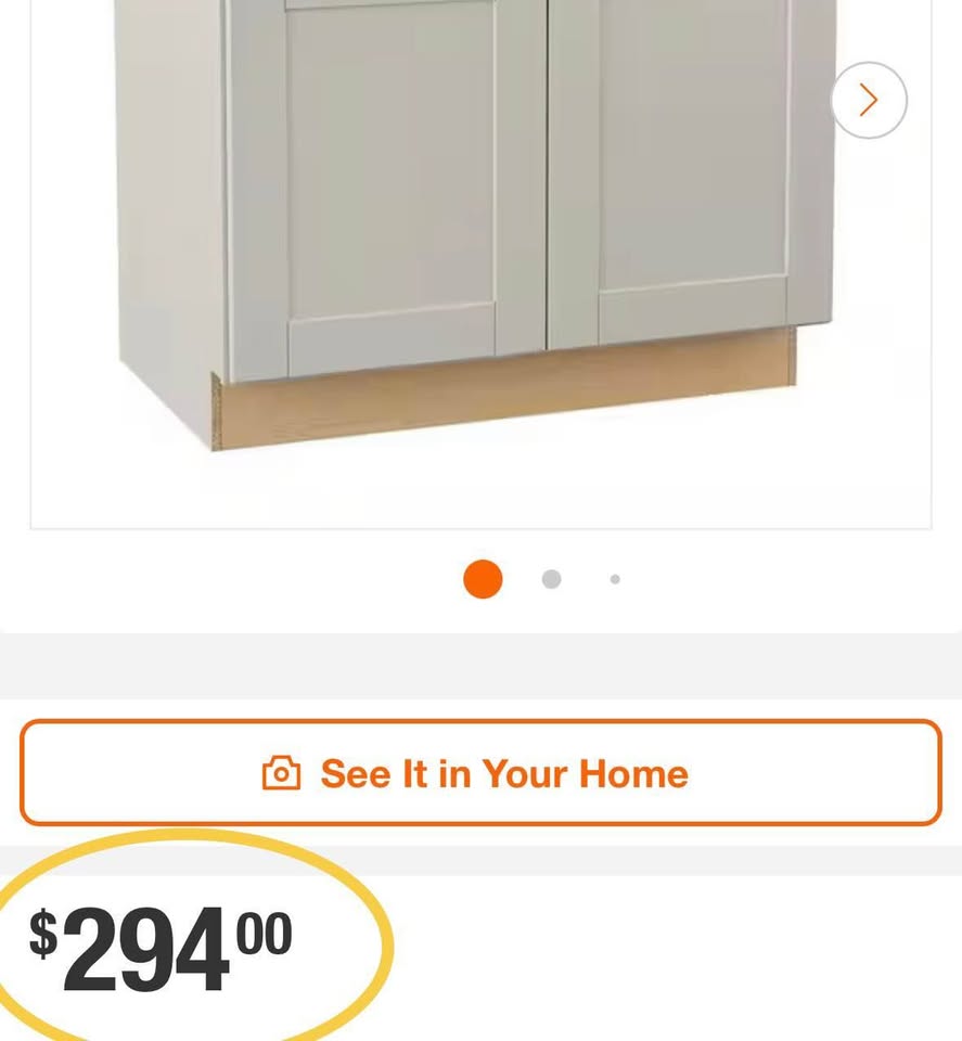 Hampton Bay Shaker 36” Base Cabinet – Dove Gray