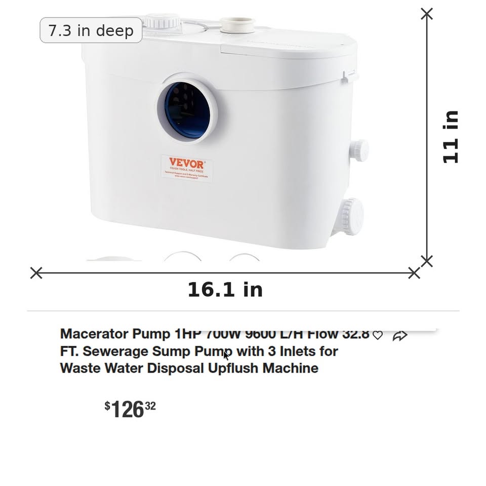 VEVOR Macerator Pump 1HP 700W with 3 Inlets