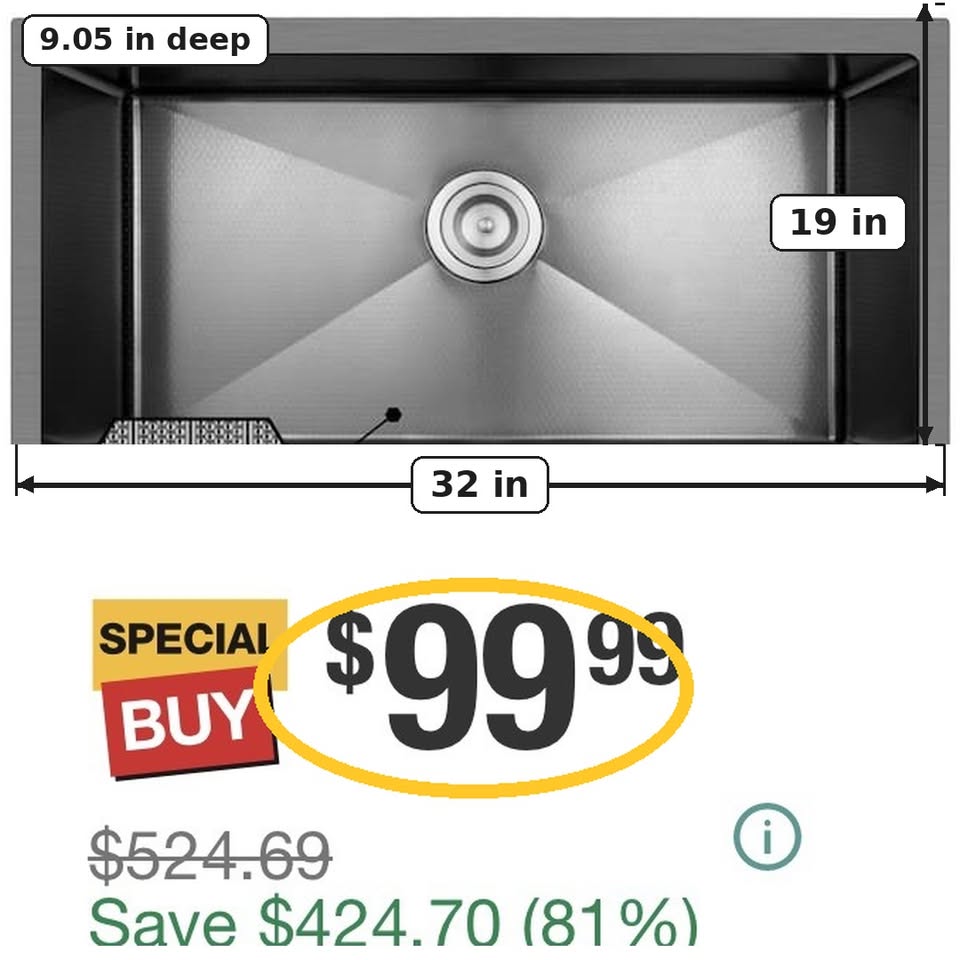 AKDY HEX 32 in. Undermount Single Bowl Gunmetal Black Stainless Steel Kitchen Sink