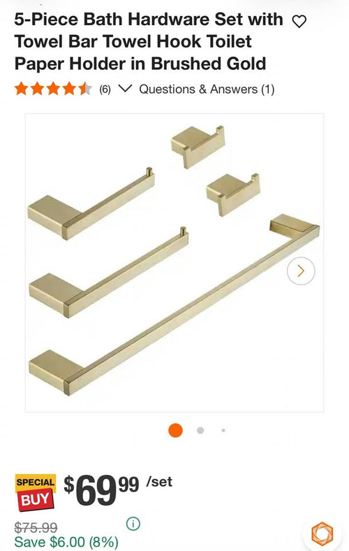 BWE 5-Piece Bath Hardware Set in Brushed Gold