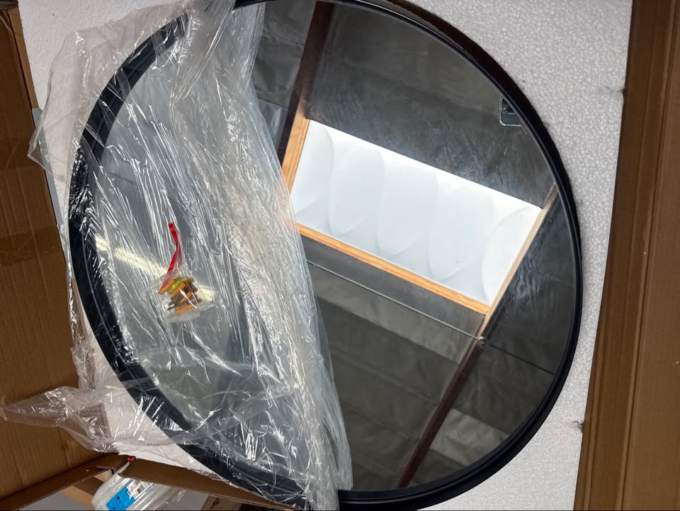 YVANLA 30" Round Black Deep-Framed Bathroom Mirror