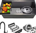 AKDY 33x22 Matte Black Kitchen Sink + Pull-Down Faucet