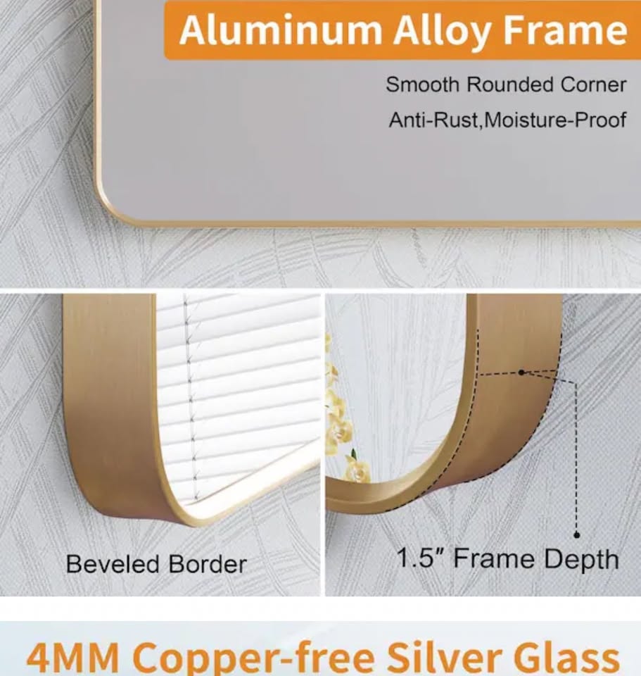 WELLFOR BELLA 28x36 Arch Brushed Gold Bathroom Mirror