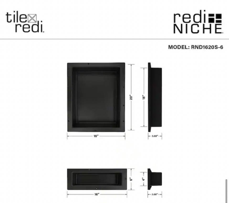 Tile Redi 16x26 Double Shower Niche Set Black RND1620S-6