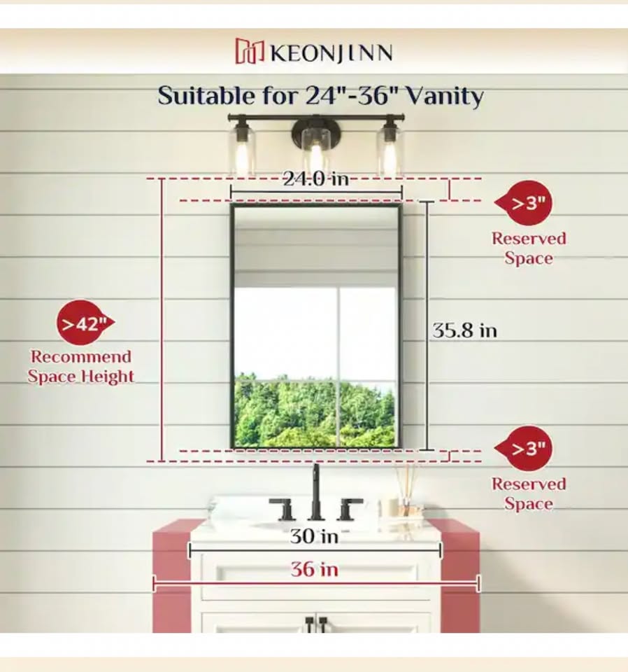 KeonJinn 24x36 Brushed Nickel Framed Bathroom Mirror