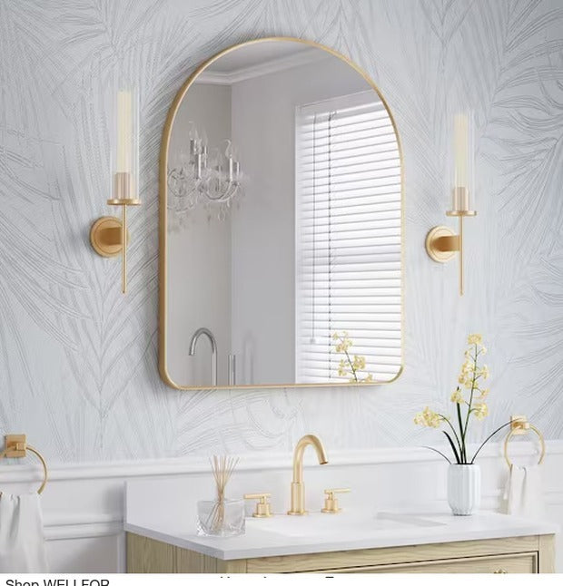 WELLFOR BELLA 28x36 Arch Brushed Gold Bathroom Mirror