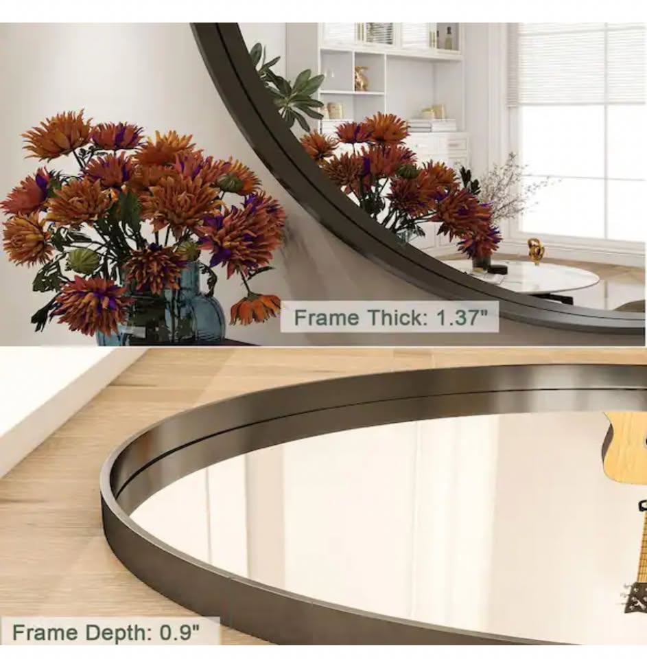 YVANLA 30" Round Black Deep-Framed Bathroom Mirror