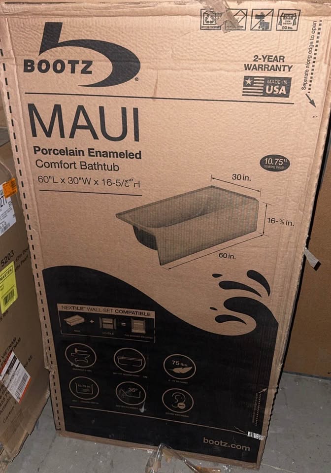 Bootz Maui 60” x 30” Alcove Soaking Bathtub