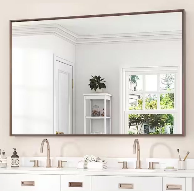 48x32 Framed Dark Brown Bathroom Mirror