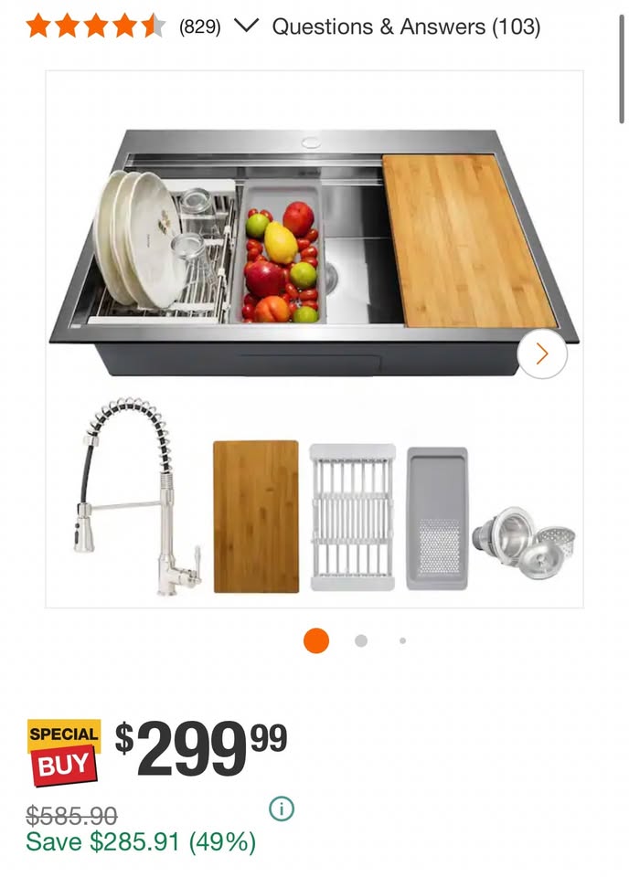 AKDY Handmade 33x22 Top Mount Single Bowl Kitchen Sink with Spring Neck Faucet