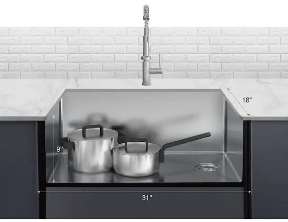 Glacier Bay Tight Radius 31 in. Undermount Single Bowl 18-Gauge Stainless Steel Kitchen Sink